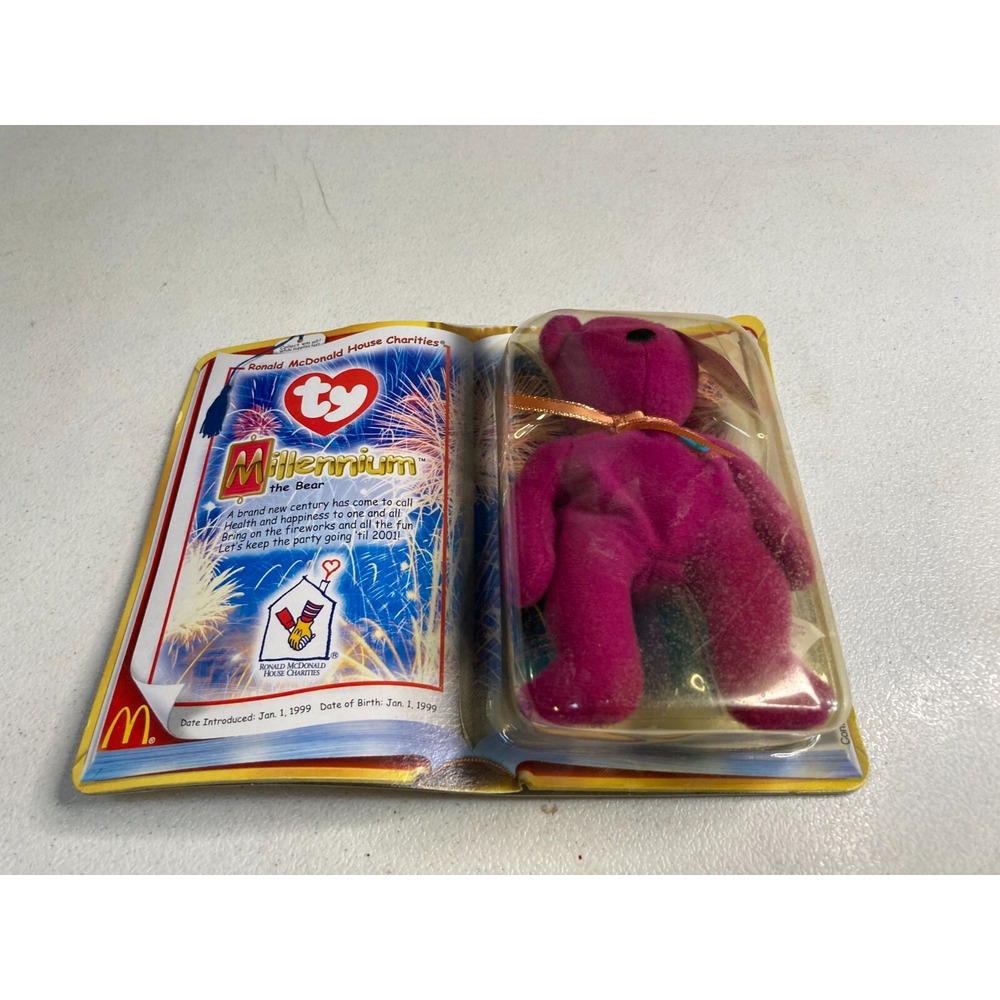 Vintage McDonalds Ty Teenie Beanie Babies Mini Millennium Bear 2000 Purple NOC